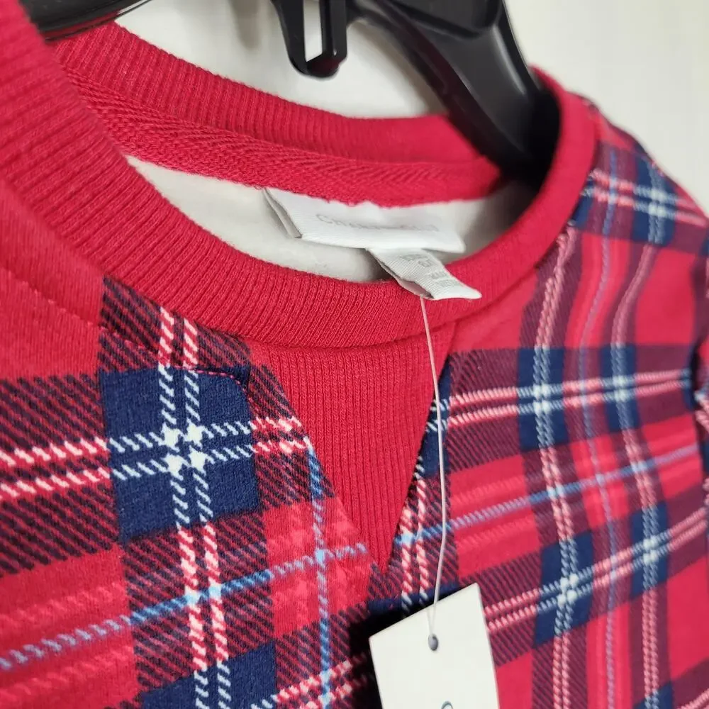 Charter Club Kids Crewneck Top Cardinal Holiday Plaid Xmas NWT Boy Girl Size 6-7